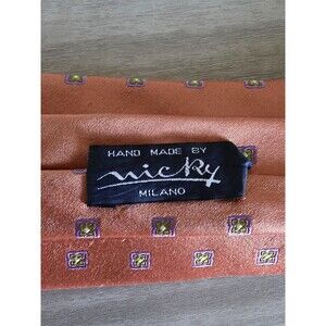 Micky Milano Orange Geometric Neck Tie, 100% Silk, Made In Italy